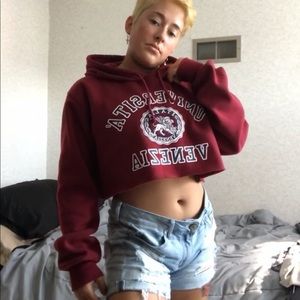 Maroon Cropped Italy UNI Hoodie